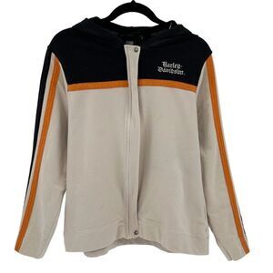 Harley Davidson Motorcycle Vintage Zip Up Beige Orange and Black Jacket Size 1W